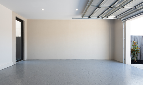 The interior of a garage.