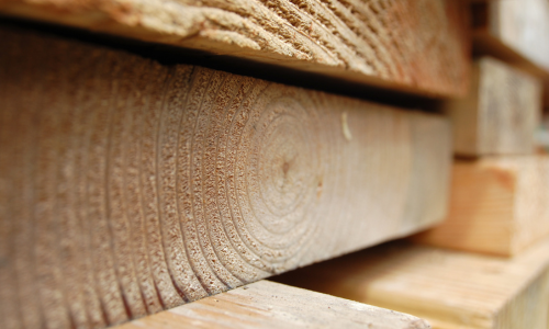 Stacked lumber.