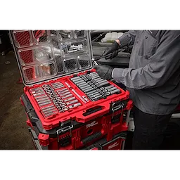 Milwaukee 98pc 3/8 Drive 6-Pt and 12-Pt Metric & SAE Ratchet & Socket Set with PACKOUT™ Low-Profile Organizer