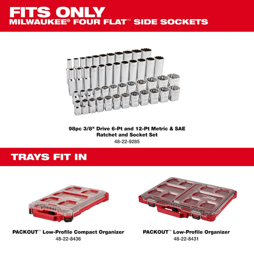 Milwaukee 98pc 3/8 Drive 6-Pt and 12-Pt Metric & SAE Ratchet & Socket Set with PACKOUT™ Low-Profile Organizer