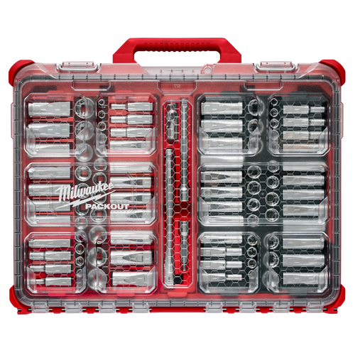 Milwaukee 98pc 3/8 Drive 6-Pt and 12-Pt Metric & SAE Ratchet & Socket Set with PACKOUT™ Low-Profile Organizer