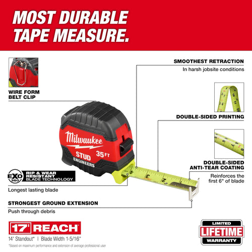 Milwaukee 35ft STUD™ Tape Measure with Engineer's Scale